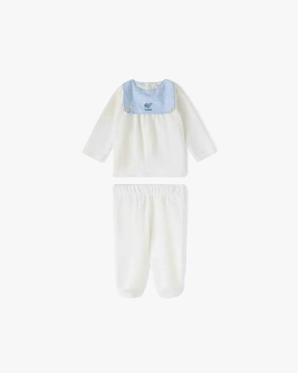 nanan-tutina-2-pezzi-avorio-in-ciniglia-a-coste-motivo-vichy image 1