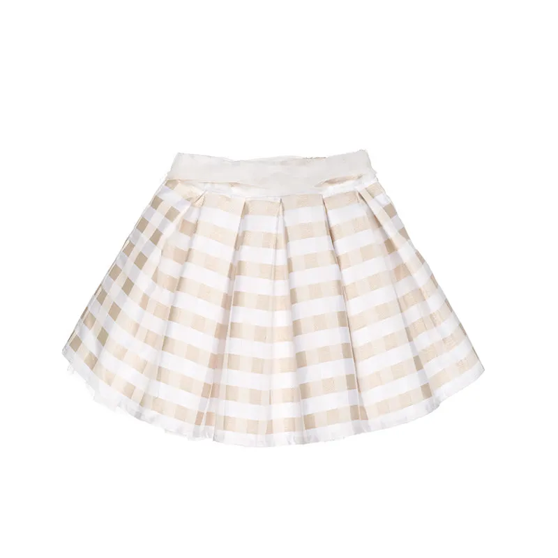 nanan-gonna-a-quadretti-beige-con-fodera-e-cintura-tulle image 1