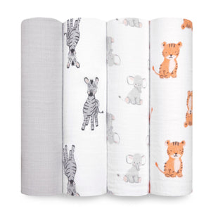 aden-anais-essentials-mussola-in-cotone-swaddle-4-pack-safari-babes image 2